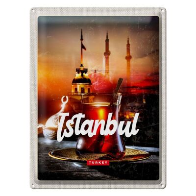 Cartel de chapa de viaje, 30x40cm, Estambul, Turquía, Çay, té turco