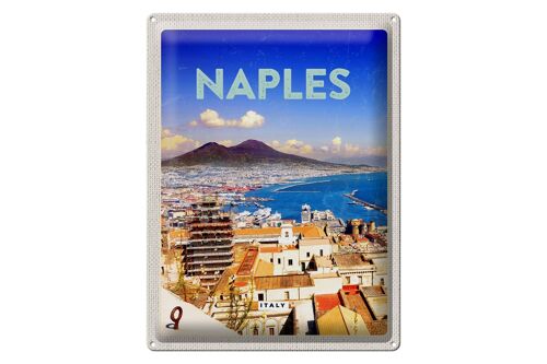 Blechschild Reise 30x40cm Retro Naples Italy Neapel Panorama Meer