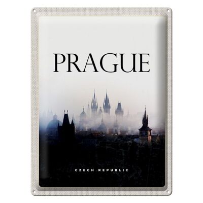 Blechschild Reise 30x40cm Retro Prague Nebel Burg