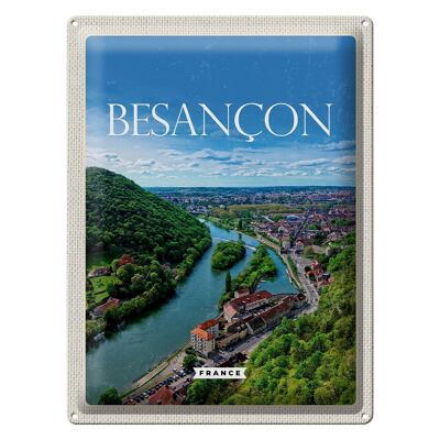 Cartello in legno da viaggio 30x40 cm Retro Besançon Francia vista panoramica