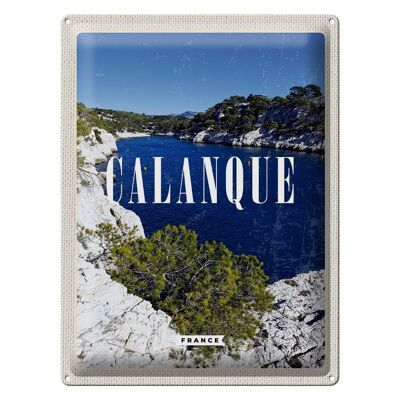 Blechschild Reise 30x40cm Retro calanque France Meer Berge Natur