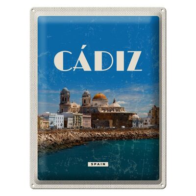 Blechschild Reise 30x40cm Retro Cadiz Spain Altstadt Meer Urlaub