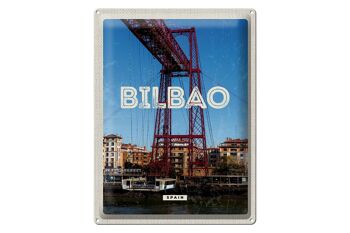 Panneau en étain voyage 30x40cm rétro Bilbao espagne port ville montagnes 1