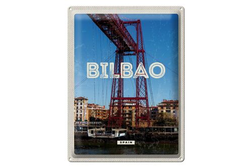 Blechschild Reise 30x40cm Retro Bilbao spain Hafenstadt Berge