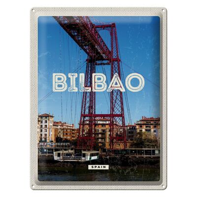 Blechschild Reise 30x40cm Retro Bilbao spain Hafenstadt Berge