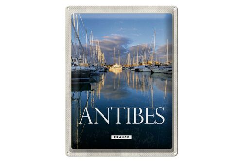 Blechschild Reise 30x40cm Retro Antibes France Jachten Meer