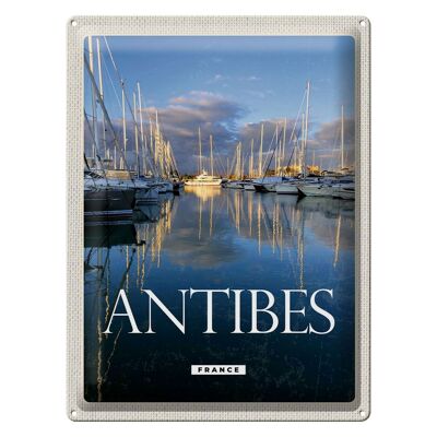 Blechschild Reise 30x40cm Retro Antibes France Jachten Meer