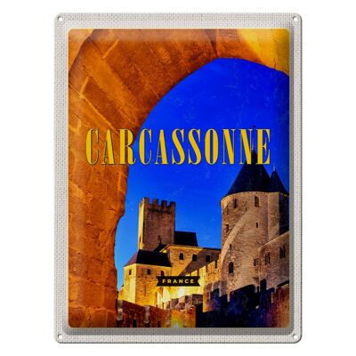Cartel de chapa de viaje, 30x40cm, Retro, Carcassonne, Francia, castillo, patio