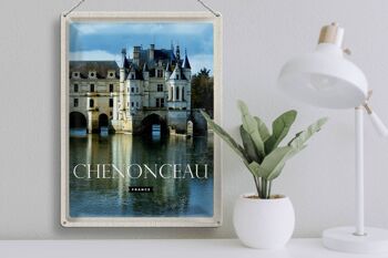 Plaque en tôle voyage 30x40cm rétro château de Chenonceau France 3