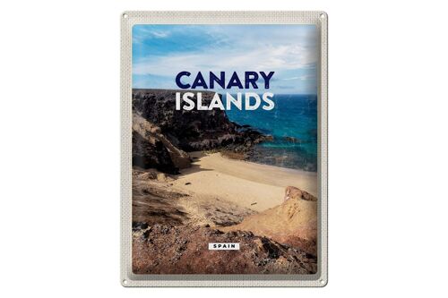 Blechschild Reise 30x40cm Sretro Canary Islands Berge Meer Sand