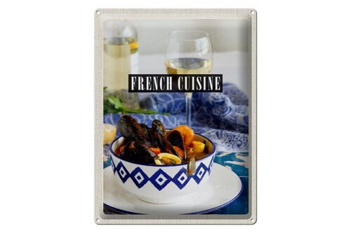 Blechschild Reise 30x40cm French Cuisine Muscheln Wein