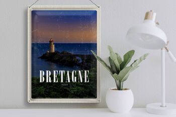 Panneau en étain voyage 30x40cm, rétro, phare de Bretagne, France 3