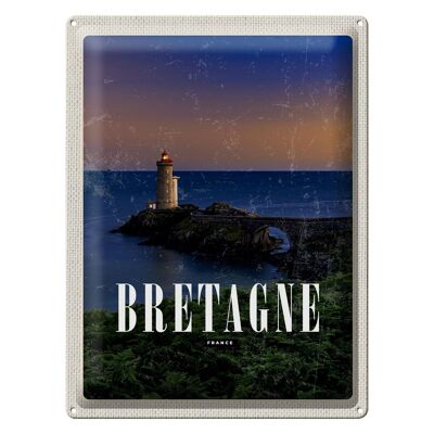 Panneau en étain voyage 30x40cm, rétro, phare de Bretagne, France