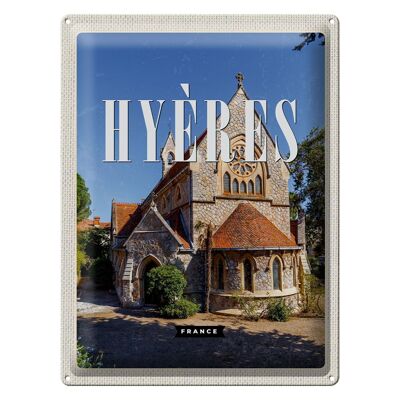 Cartel de chapa viaje 30x40cm Hyères Francia pequeña iglesia