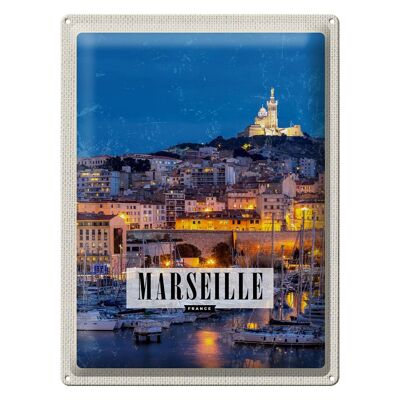 Cartel de chapa de viaje 30x40cm Retro Marsella Francia Panorama Noche