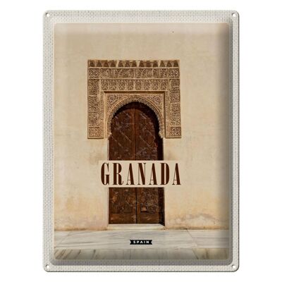Cartel de chapa viaje 30x40cm Granada España puerta de madera pared