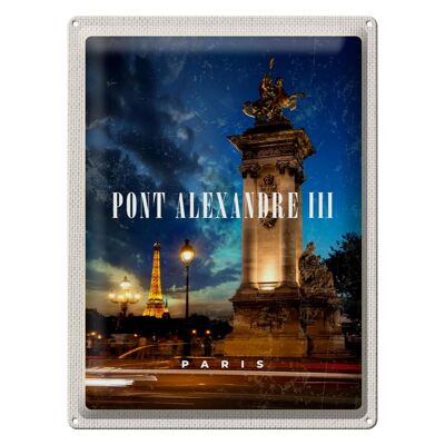Targa in metallo da viaggio 30x40 cm Pont Alexandre III Parigi Ponte Notte