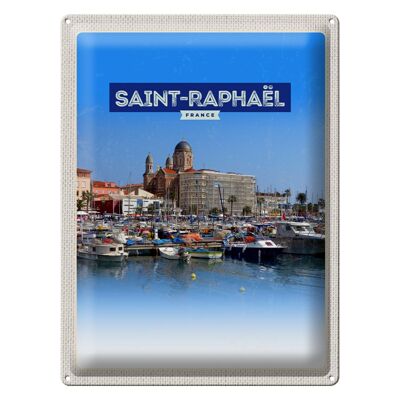 Cartel de chapa viaje 30x40cm Saint-Raphaël Francia barcos del puerto