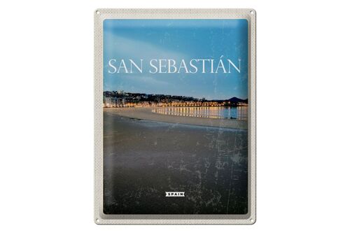 Blechschild Reise 30x40cm Retro San Sebastian Spain Strand Meer