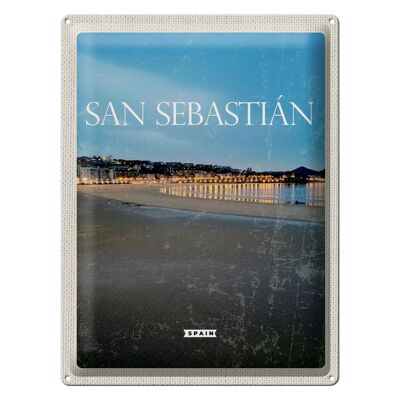 Targa in metallo da viaggio 30x40 cm Retro San Sebastian Spagna Spiaggia Mare