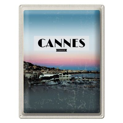 Cartel de chapa de viaje, 30x40cm, Cannes, Francia, imagen panorámica, vacaciones