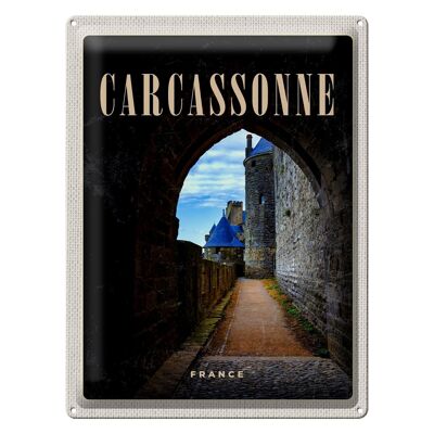 Cartel de chapa de viaje, 30x40cm, Carcassonne, Francia, castillo, casco antiguo