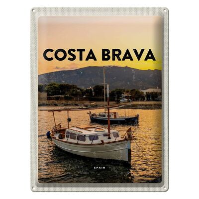 Panneau en étain voyage 30x40cm, Costa Brava, espagne, coucher de soleil sur la mer
