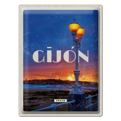 Cartel de chapa Travel 30x40cm Gijón España Atardecer Mar