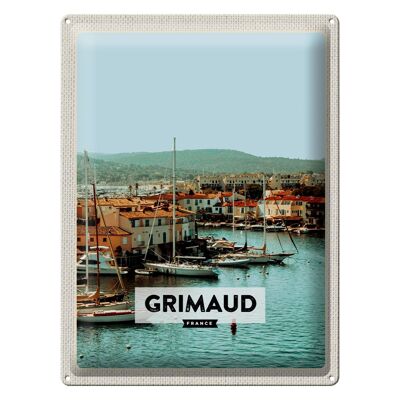 Cartel de chapa de viaje 30x40cm Grimaud Francia regalo de vacaciones en el mar