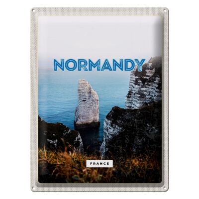 Cartel de chapa viaje 30x40cm Normandía Francia mar de rocas blancas