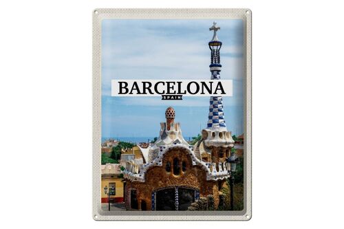 Blechschild Reise 30x40cm Barcelona Spain Urlaubsort Meer