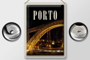 Panneau de voyage en étain, 30x40cm, image de nuit du pont de Porto Portugal 2