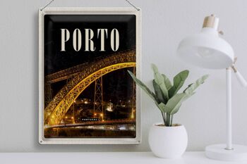 Panneau de voyage en étain, 30x40cm, image de nuit du pont de Porto Portugal 3