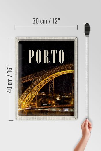Panneau de voyage en étain, 30x40cm, image de nuit du pont de Porto Portugal 4