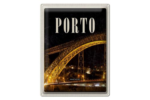 Blechschild Reise 30x40cm Porto Portugal Brücke Nacht Bild