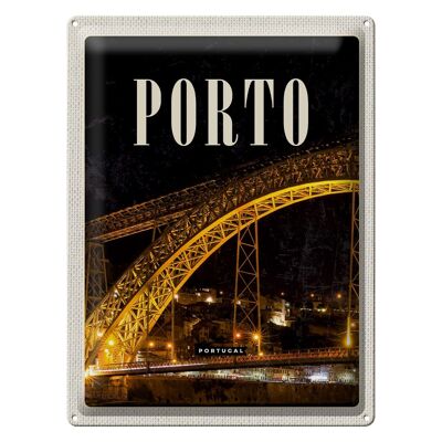 Blechschild Reise 30x40cm Porto Portugal Brücke Nacht Bild