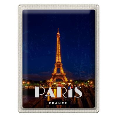 Cartel de chapa de viaje, 30x40cm, París, Francia, Torre Eiffel, luces nocturnas