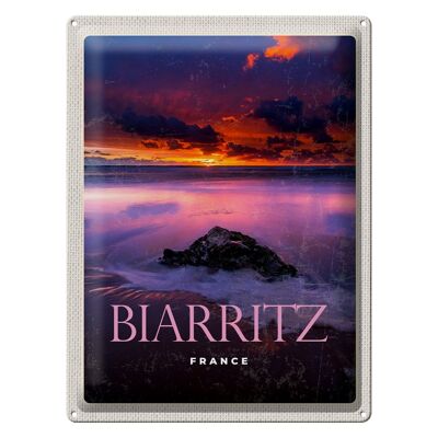 Targa in metallo da viaggio 30x40 cm Biarritz Francia tramonto