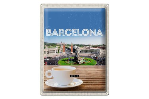 Blechschild Reise 30x40cm Barcelona Spain Panorama Bild Kaffee