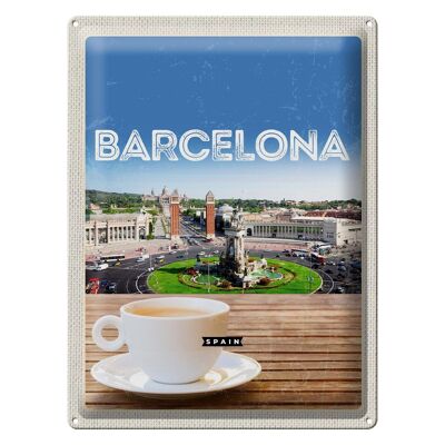 Targa in metallo da viaggio 30x40 cm Barcellona Spagna Immagine panoramica Caffè