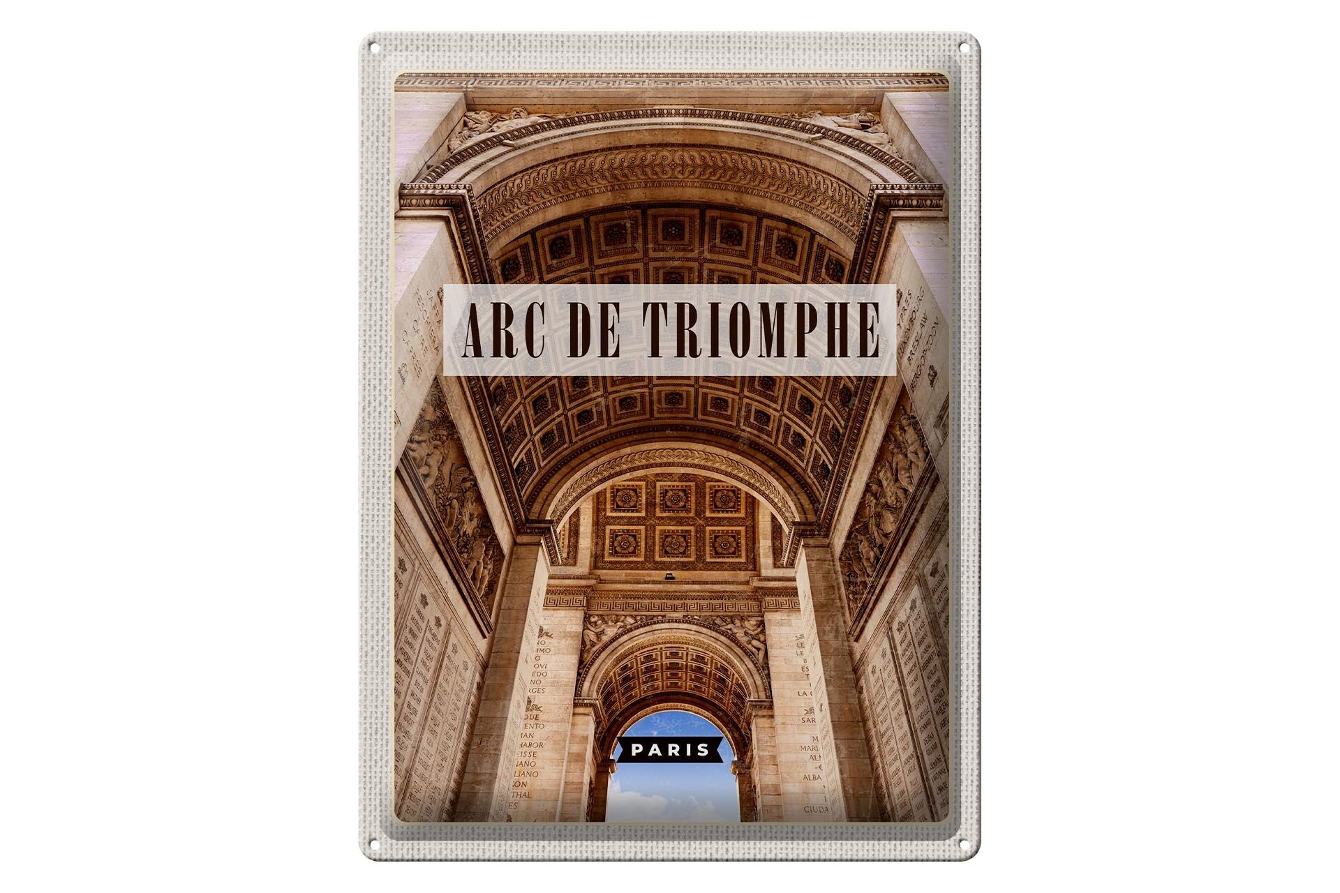Cartel de chapa viaje 30x40cm Arco de Triunfo París desde abajo