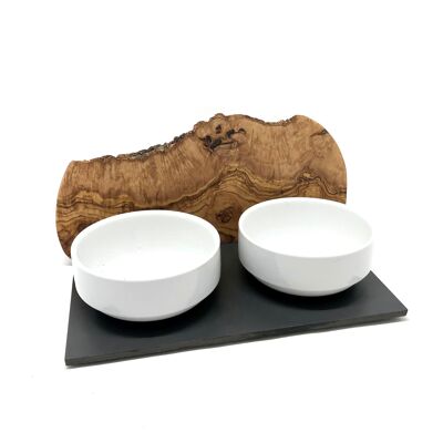 Feeding and drinking station "Cats only" DUO MOUNTAIN olive wood