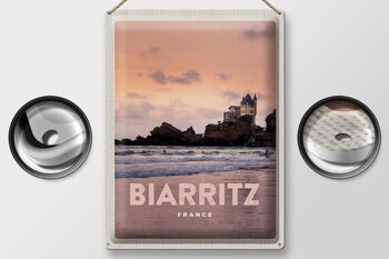 Plaque en tôle voyage 30x40cm, Biarritz, France, château rocheux, mer 2
