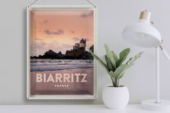 Plaque en tôle voyage 30x40cm, Biarritz, France, château rocheux, mer 3
