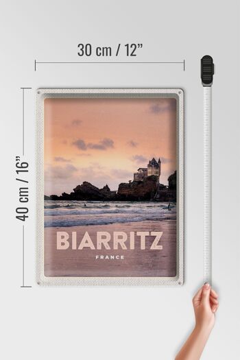 Plaque en tôle voyage 30x40cm, Biarritz, France, château rocheux, mer 4