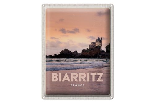 Blechschild Reise 30x40cm Biarritz France Felsenschloss Meer