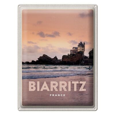 Cartel de chapa Travel 30x40cm Biarritz Francia Rock Castle Sea