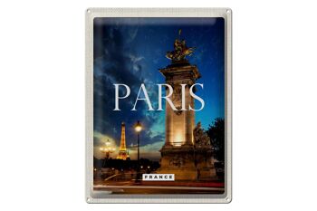 Signe en étain voyage 30x40cm, Paris France tour Eiffel nuit rétro 1
