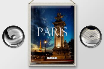 Signe en étain voyage 30x40cm, Paris France tour Eiffel nuit rétro 2