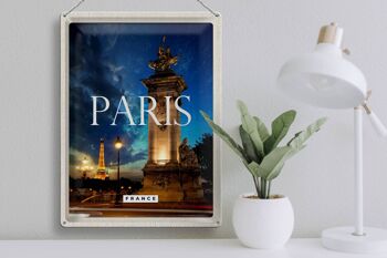 Signe en étain voyage 30x40cm, Paris France tour Eiffel nuit rétro 3